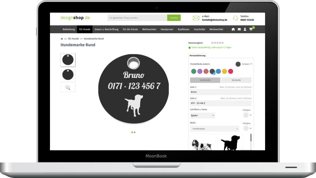 Web2Print Produktkonfigurator Onlineshop Beispiel für Hundemarke