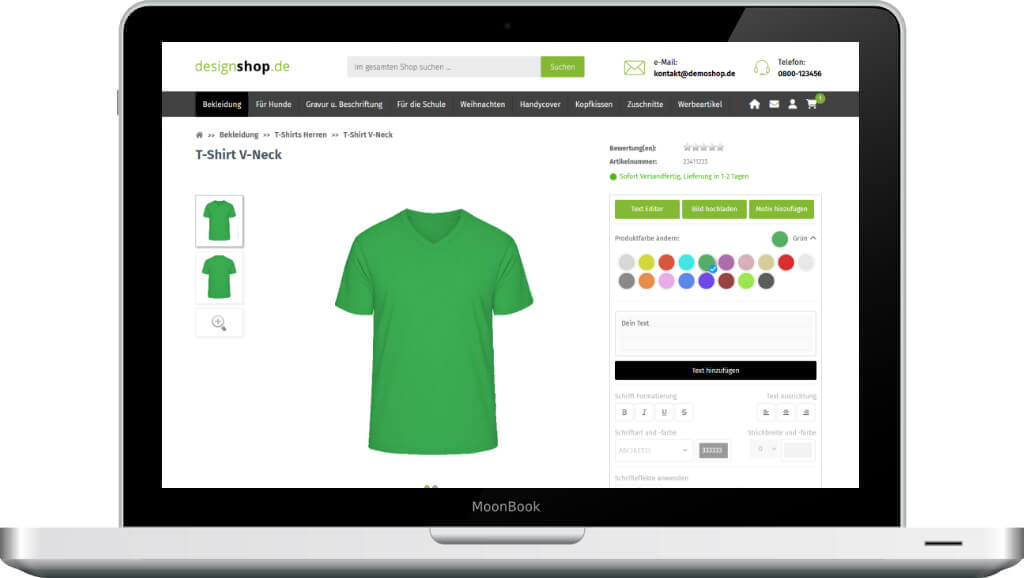 Produktkonfigurator Onlineshop Beispiel für Web2Print T-Shirt Konfigurator