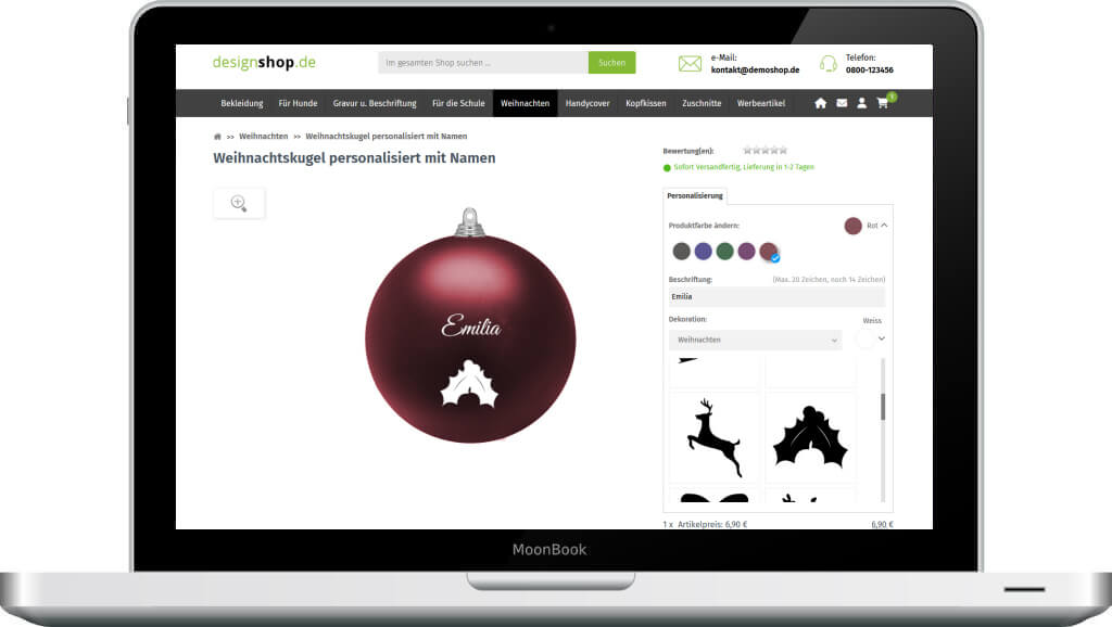 Web2Print Produktkonfigurator Onlineshop Beispiel für Weihnachtskugel
